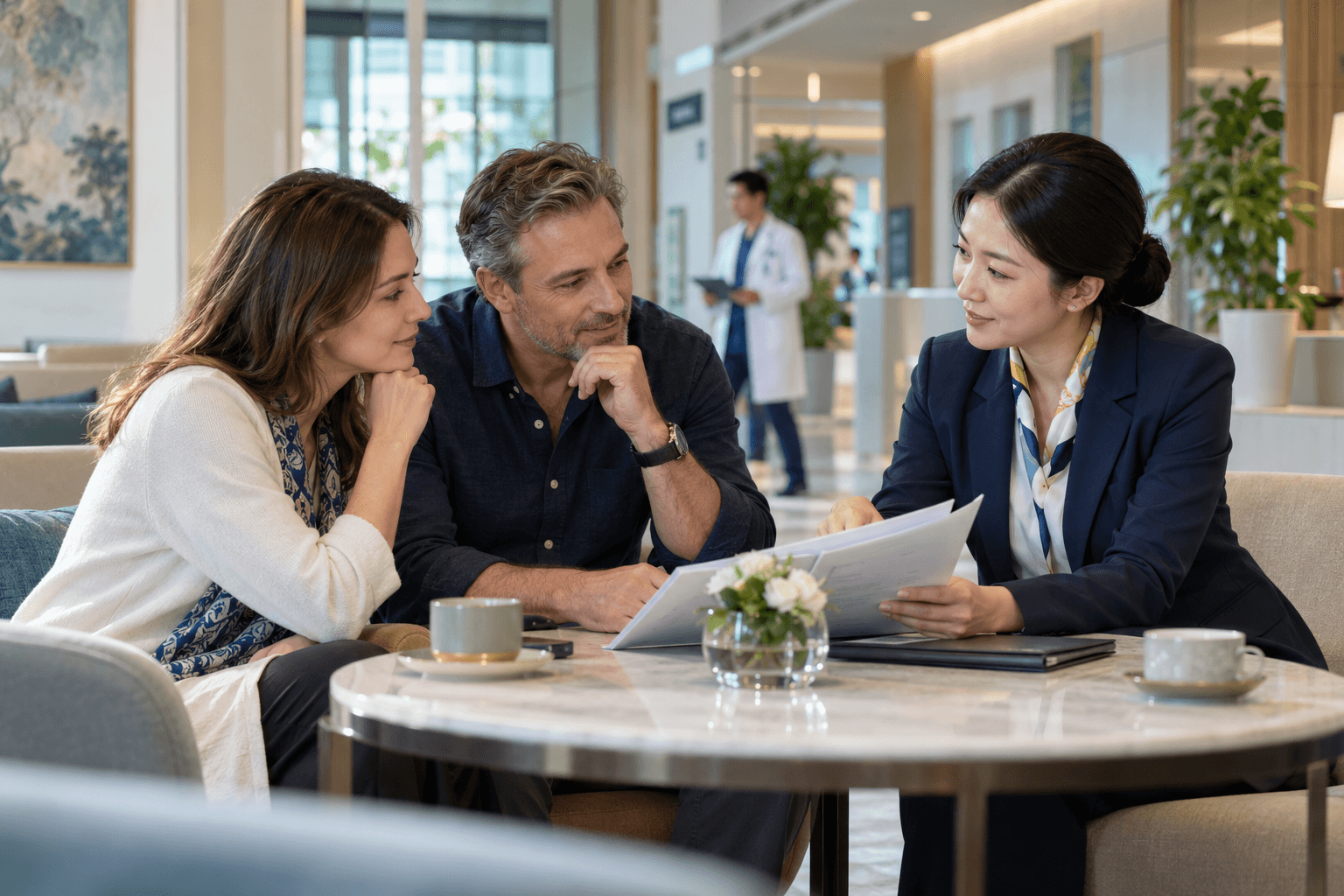 International patients reviewing their medical journey with a Shanghai care coordinator